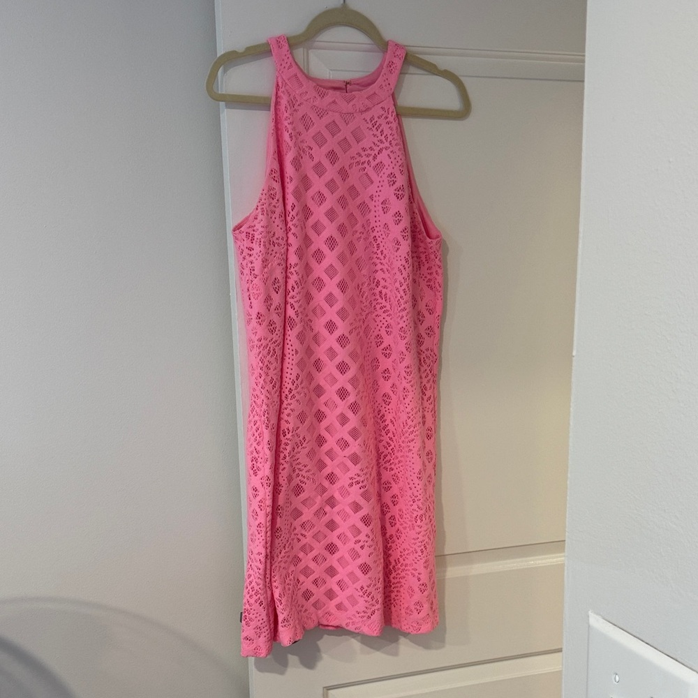 Pink Sleeveless Lace Dress